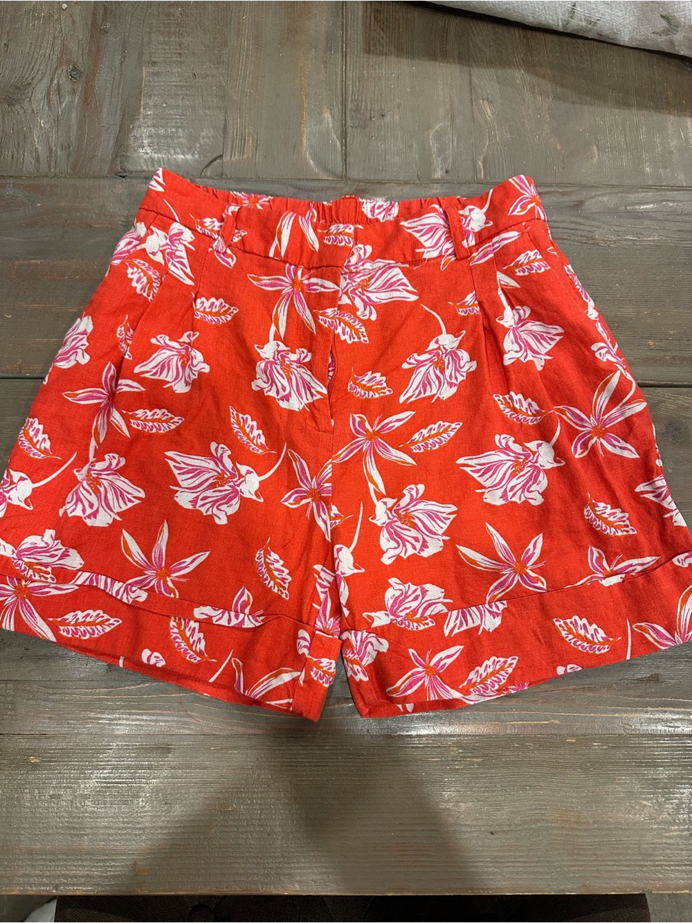Joie Floral Linen Shorts Women Size 4 Red Tropical Print Summer Resort